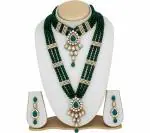 Gyaan Jewels Handmade Shop Global Gold Plated Metal, Brass, Alloy Necklace, Earring and Maang Tikka Set Gold, Green (Women, Girls) Free Size