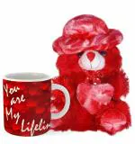 Kinoki Red Cap Teddy and You are my Lifeline Coffee Mug Gift for Valentine and Special Occasions