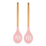 P-Plus International Wooden Non-Stick Silicone Kitchen Utensils Pack of 1 Slotted Spoon Pink