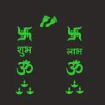 DreamKraft Green Vinyl Glow In Dark Radium Om Swastik Diya Wall Sticker 40x34 cm