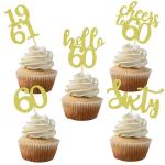 Festiko 40 Pcs Gold Glitter 60th Birthday Cupcake Toppers Set For 60th Birthday Celebrating Party Decorations
