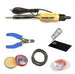 Techdelivers Soldering Iron Flat Tip With Cutter, Stand, Paste, Wire, Wick - 35 Watts (Set Of 6)