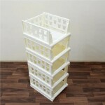 VELEXO Stackable Plastic Storage Basket Closet Organizer Bin Foldable Clothes Organizer Storage Drawer Shelf Container for Living Room,Bathroom,Kitchen Office (5 Layer)