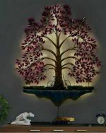 ROYAL HERITAGE CRAFTS Metal Wall Hanging Cycle Tree LED Wall Art for Home Décor (Pink, Brown)