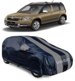 SHIVRAT Presents All Weather Water & Heat Resistant Car Body Cover Compatible With Skoda Yeti Variants_Grey Stripes With Mirror