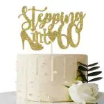 Festiko Gold Glitter Stepping Into 60 Cake Topper 60th Birthday Cake Topper 60th Birthday Party Decorations