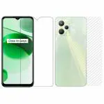 Kite Digital Realme C35 Back Screen Protective Film Carbon Fiber Skin Transparent Sticker + Transparent Tempered Glass Screen Protector with Full Screen Coverage [Except Edges]