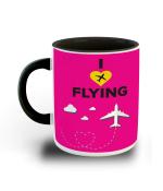 Whats Your Kick I Love Flying Quotes With Pink Background Printed Black Ceramic Coffee Mug 325 ML
