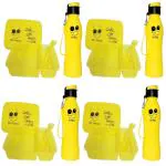 ShubhKraft Birthday Return Gift Item In Bulk | Lunch Box & Bottle Set | 2 Compartment Lunch Box With 2 In 1 Fork & Spoon | Unbreakable & Leakproof Water Bottles (Pack of 4, Yellow)