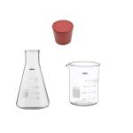 ABGIL Borosilicate Glass Erlenmeyer Narrow Mouth Graduated Conical Flask With Rubber Cork 250ml & Beaker 250ml Capacity