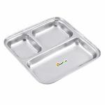 Chefkit Stainless Steel 3 in 1 Pav Bhaji, Idli Compartment Plate | Snack/Breakfast Plate | Partition Plates for Lunch/Dinner/Mess