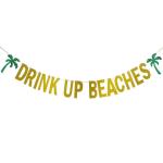 Festiko Gold Glittery Drink Up Beaches Coconut Tree Banner, Hawaii Luau Summer Beach Party Decoration Supplies