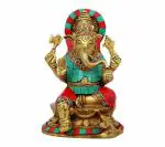 Kartique Home Decor Abstract Brass Ganesh Bhagwan in Blessing Poture 4.5 Inch