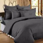 N G Products 310 TC Cotton Satin Stripes Plain Bedsheet for Double Bed with two Pillow Covers for Home, Hotels Rooms, Guest House (Color- Grey)