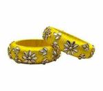 Aashirwad Traders Handmade Yellow Plastic and Silk Thread Kundan Bangle (Women) - 2.6 (set of 2)