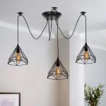 Homesake Spider Chandelier Diamond Lamp, Vintage Edison Style E 27 Adjustable Diy Ceiling Pendant Light, E27 Rustic Cluster Hanging Light(1.25 M, Black Twisted Wire) (3 Arms)