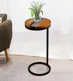 THE HOME CO. Modern Round Side Table for Living Room Bedroom Metal Frame Wooden and Resin Top Coffee Table End Table for Home Decor Nesting Table Fancy Home Office Table (White, Black & Brown)