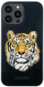 ICREATION Iphone 13 ProMax ,Santa Barbara Tiger Series Leather Case - Long Lasting Premium Case Black Back Cover