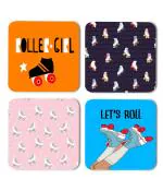 Whats Your Kick Lets Roll Printed Set of 4 Coasters With Beautiful Metal Stand