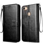 Frazil Vintage Leather Finish Flip Cover for Oppo F7 | Inside Pockets & Inbuilt Stand | Wallet Style Back Case | Magnet Closure (Black)