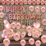 ELDERWAND Rose Gold Birthday Decoration Kit - Big 25 Pcs, Birthday Decorations Items For Women | Foil Happy Birthday Banner | With Heart Shape Foil Balloons And Led Fairy Light Set For Girls Party