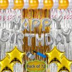 Bubble bells theme happy birthday items kit combo pack set for girls boys|silver happy birthday letter foil balloon|balloon hand pump|gold silver metallic balloons|gold star foil balloons