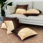Kuber Industries Cushion Cover | Pillow Covers for Sofa | Throw Cushion Cover | Dupion Polyester Cushion Covers | Center Lace Cushion Covers | Set of 5 | 16 Inch | Brown