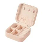 Pamidhar Jewellery Organiser PU Leather Zipper Portable Storage Box Case with Dividers Container for Rings, Earrings, Necklace Home Organizer, Pink Jewellery Organiser Box, Jewellery Box For Women,Portable Travel Jewellery Organiser Pouch, Small Jeweller