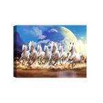 SHASWAT ART Lucky Running vastu Seven Horses Canvas Painting with Wooden Box Frame for Living Room, Bed Room, Office, Hotels (46cm x 61cm)