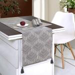 ODE & CLEO Back Sheeting Lining at Front Print Zari Aari Chain Embroidery Grey/White Premium Cotton Eco-Friendly Versatile Table Mat & Table Runner Set