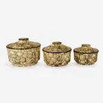 ARDVAN INDIA Studio Pottery Handpainted Ceramic Serving Bowl Donga Dinner Casserole Set of 3, Black 1000ml, 600ml, 300ml