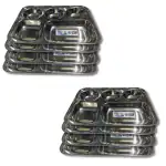 SHINI LIFESTYLE Bhojan Thal, 5 column, Stainless Steel Plate for dining, Super Premium Quality Dinner Plate (Pack of 8)