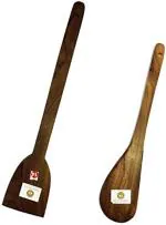 Arman Spoons Brown Teak Wood Roti Spatula For Pan - 14 Inch (Pair Of 10)