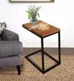 THE HOME CO. Modern Rectangle Side Table for Living Room Bedroom Metal Frame Wooden and Resin Top Coffee Table End Table for Home Decor Nesting Table Fancy Home Office Table (White, Black & Brown)