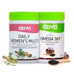 OZiva Wellness Combo For Women (60 Veg Tablets of Daily Women’s Multi with 23 Multivitamins & Minerals And 60 Veg Capsules of Omega 369 With Vegan Omega) For Energy, Hormonal Balance, Heart & Joint Health