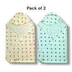 Mini Love Unisex Baby Printed Hooded Wrapper, Hosiery Rumal Towel for Babies, Single Layer Skin-Friendly Lightweight, Multicolor with All-Over Prints (83 x 60 CM) Pack of 2