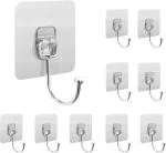10 Pcs Stainless Steel Self SHALVI Adhesive Wall Hooks, Heavy Duty Sticky Hooks for Hanging, Waterproof Adhesive Hooks for Kitchen, Bathroom