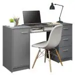 Madesa Home Office Computer Writing Table with 3 Drawers, 1 Door and 1 Storage Shelf, Plenty of Space, Wood, 136x77x45 Cm,Grey
