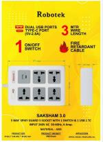 Robotek Smart Power Strip with USB Charging Ports, 3 Outlets, 2 USB Ports, LED Indicators, White