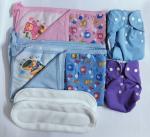 Maalove Combo of Baby Bath Towel with Waterproof Mattress Protector Sheet Pink Blue 2 units and Cloth Diapers Purple Blue with White Pads Pack of 2