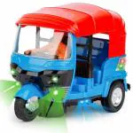 ODDEVEN Auto Rickshaw with Lights & Music Sound Bump & Go Pull Back Vehicle Toy for Kids