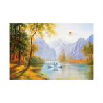 SHASWAT ART Beautiful Natural Scenery Sunrise View Painting Sparkle Coated Self Adhesive Wallpaper Without Frame Digital Reprint 24 inch x 36 inch Painting