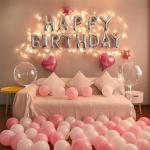 SPECIALYOU.IN Birthday decoration items for girl with Pink and white balloons for decoration, star and heart balloons for decoration, birthday balloons for decoration- 48 pcs