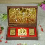 GoldGiftIdeas 24K Gold Plated Swami Samarth Photo Frame Charan Paduka with Dattatreya Guru, Swami Samarth Frame with Quotes