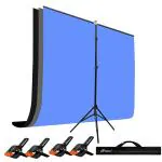 HIFFIN Black|Blue|Grey Screen Backdrop 6x10 ft with Stand -6x9FT Photography Backdrop with 1PC 6.5FT T (T Shape KIT Curtain 3, T KIT Clip-4 C3 Black|Blue|Grey)