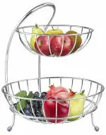 Sarvatr Stainless Steel 2-Tier Fruit & Vegetable Basket for Dining Table/Kitchen - Countertop (Chrome)