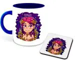 Whats Your Kick Virgo Horoscope Quotes With GIrls Printed Dark Blue Ceramic Coffee Mug With Coaster 325 ML