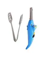 Urban Buy Stainless Steel Momo Tong with Dolphine Shape Electric Gas Lighter and Multicolour, Pack of 2