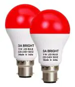 3A BRIGHT 9W B22 Round Color LED Bulb (RED, Pack of 2)