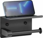 Kienlix Toilet Paper Holder with Shelf, Stainless Steel Wall Mounted Tissue Roll Paper Dispenser Holder, Washroom Bathroom Matte Black Toilet Paper Roll Holde